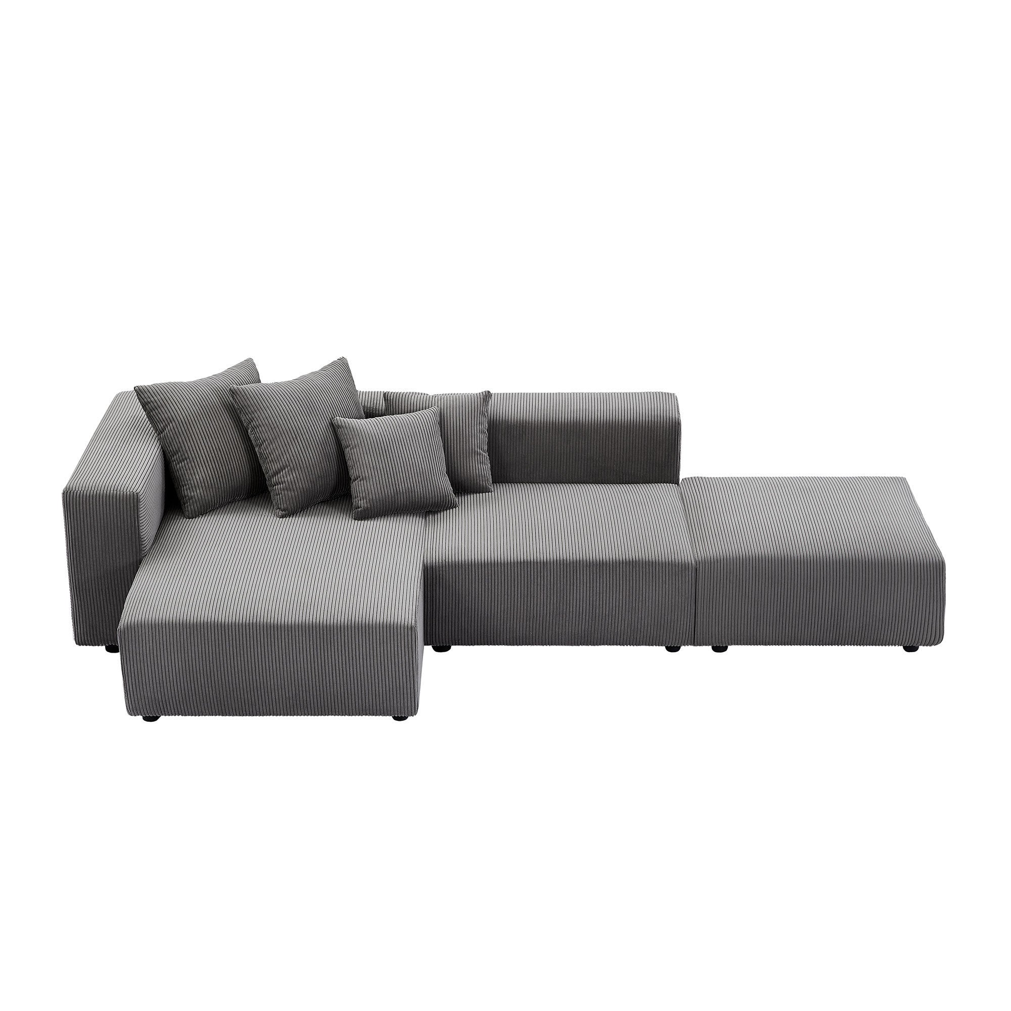 Soft Corduroy Sectional Modular Sofa Set, Small L-Shaped Chaise Couch for Living Room, Apartment, Office, Gray - Groovy Boardz