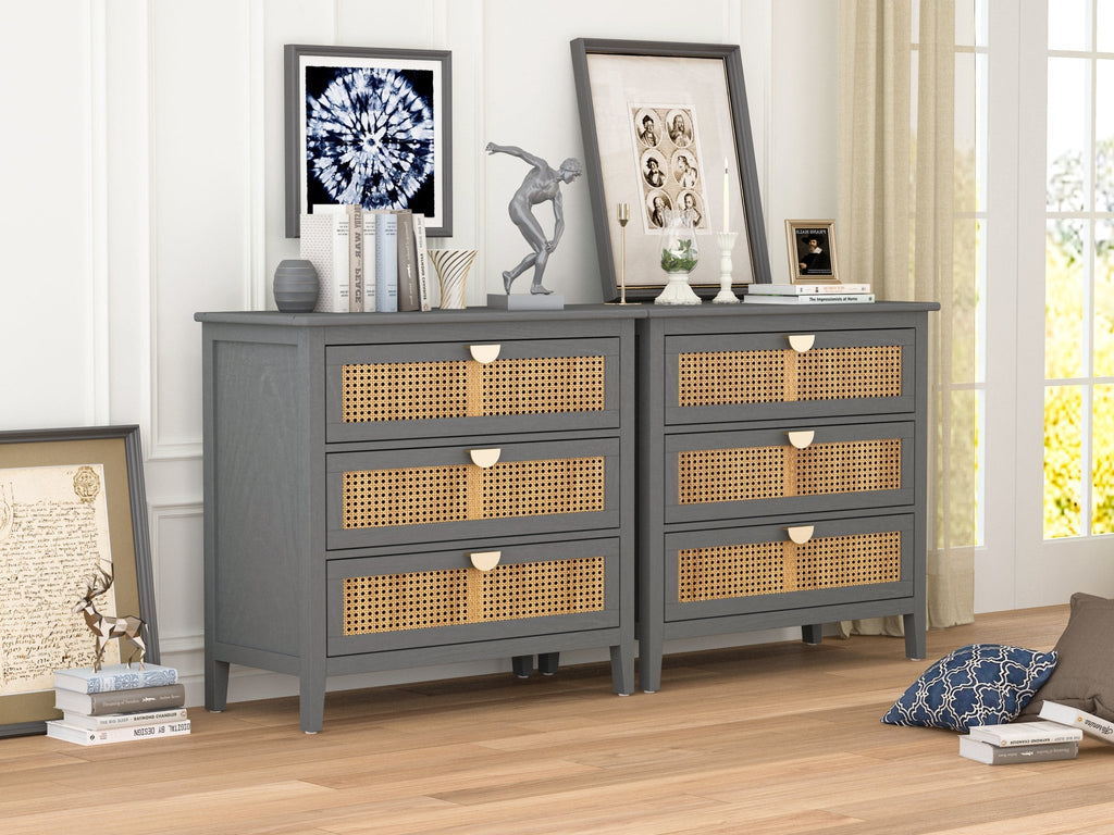 3 Drawer Cabinet,Natural rattan,American Furniture,Suitable for bedroom, living room, study - Groovy Boardz