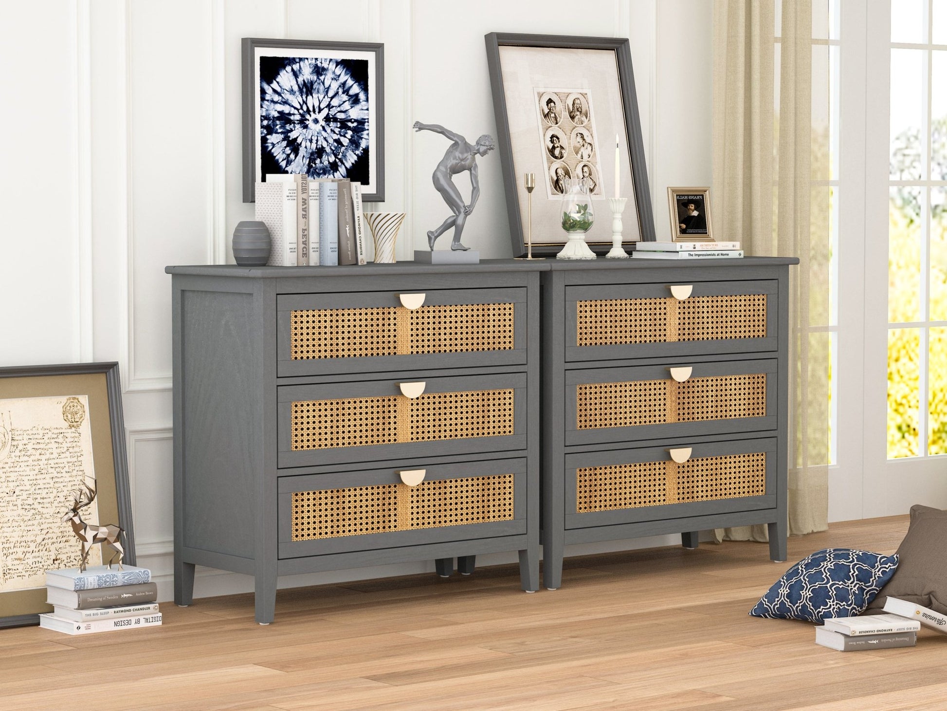 3 Drawer Cabinet,Natural rattan,American Furniture,Suitable for bedroom, living room, study - Groovy Boardz