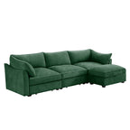 L-Shaped 3 Seater Sectional Sofa Couch,3-seat Sofa with 1 Movable Ottoman, t, Comfortable, Wide and Deep Seat, Chenille Green