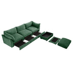 L-Shaped 3 Seater Sectional Sofa Couch,3-seat Sofa with 1 Movable Ottoman, t, Comfortable, Wide and Deep Seat, Chenille Green