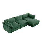 L-Shaped 3 Seater Sectional Sofa Couch,3-seat Sofa with 1 Movable Ottoman, t, Comfortable, Wide and Deep Seat, Chenille Green