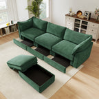 L-Shaped 3 Seater Sectional Sofa Couch,3-seat Sofa with 1 Movable Ottoman, t, Comfortable, Wide and Deep Seat, Chenille Green