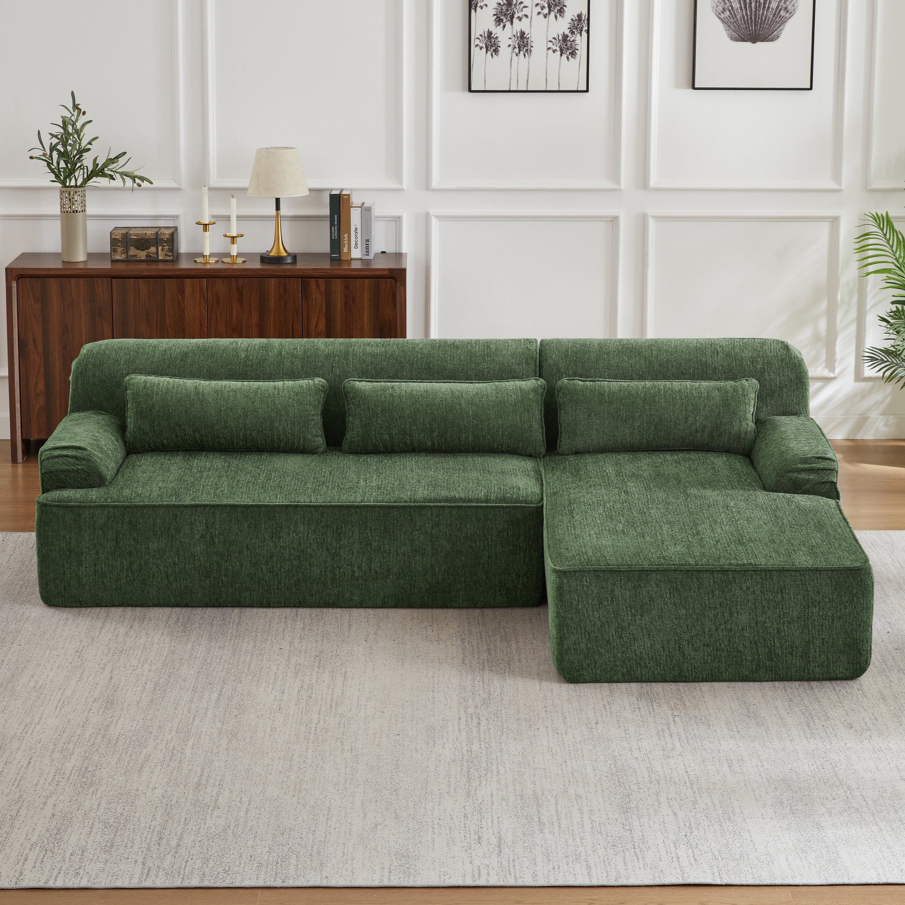 Chenille L-Shape Luxury Sectional Oversized Sofa,Mnimalist Design,Comfy Sleeper Couch for Living Room,Apartment&Reception Spaces,No Assembly Required Sectional Sofa
