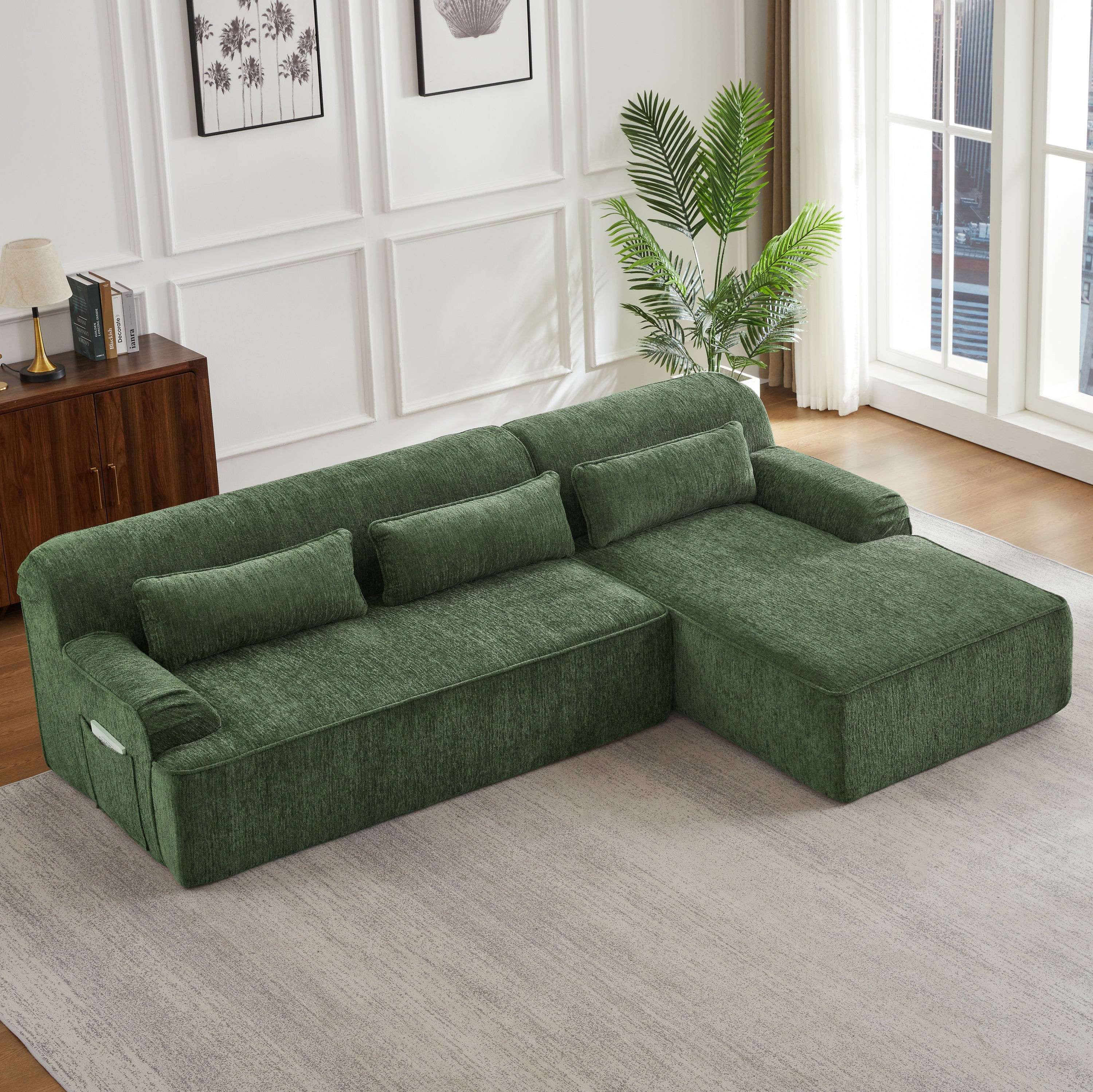 Chenille L-Shape Luxury Sectional Oversized Sofa,Mnimalist Design,Comfy Sleeper Couch for Living Room,Apartment&Reception Spaces,No Assembly Required Sectional Sofa