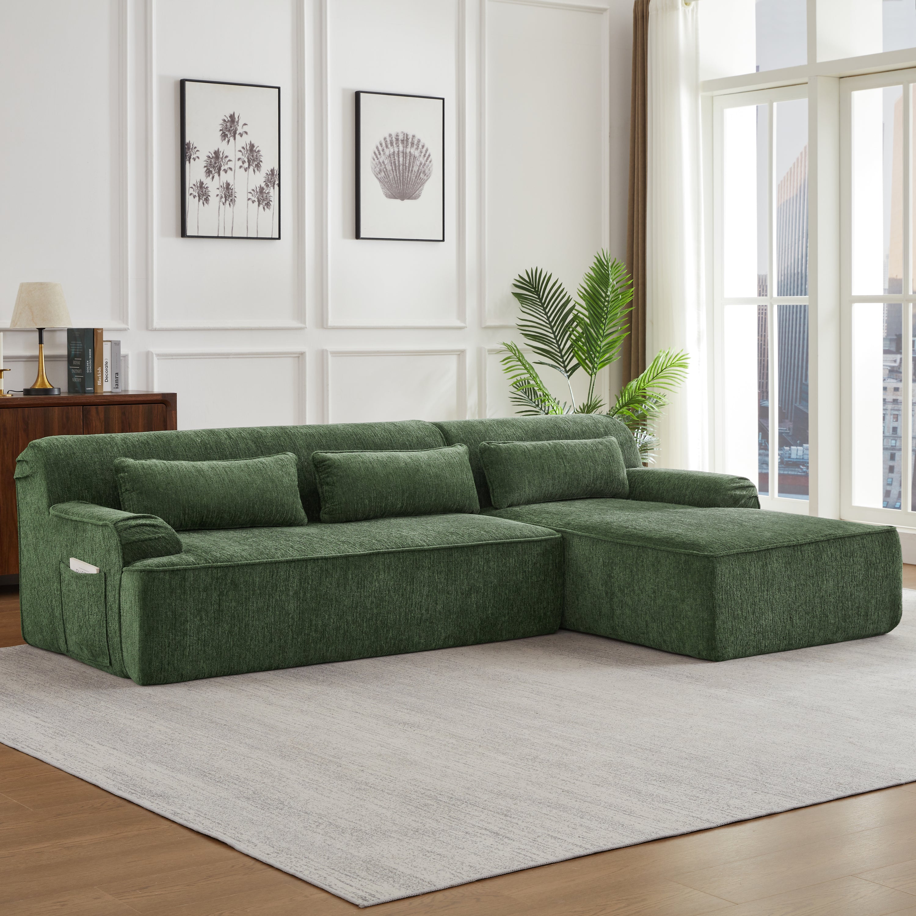 Chenille L-Shape Luxury Sectional Oversized Sofa,Mnimalist Design,Comfy Sleeper Couch for Living Room,Apartment&Reception Spaces,No Assembly Required Sectional Sofa
