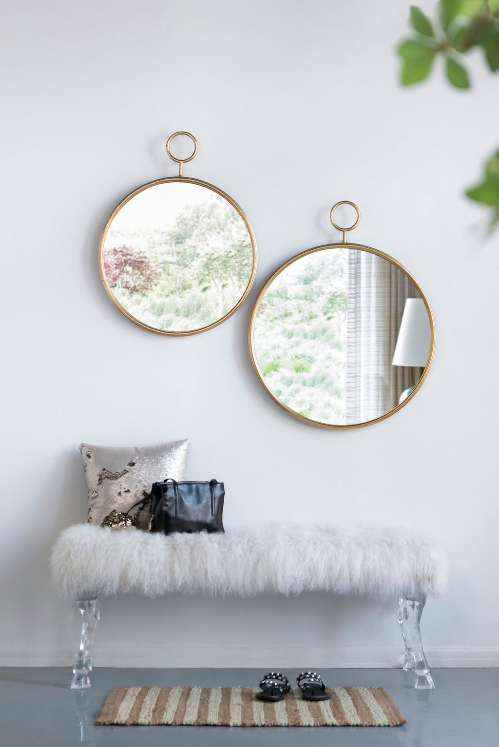 22" x 28" Circle Wall Mirror with Gold Iron Frame, Accent Mirror for Living Room, Entryway, Office - Groovy Boardz