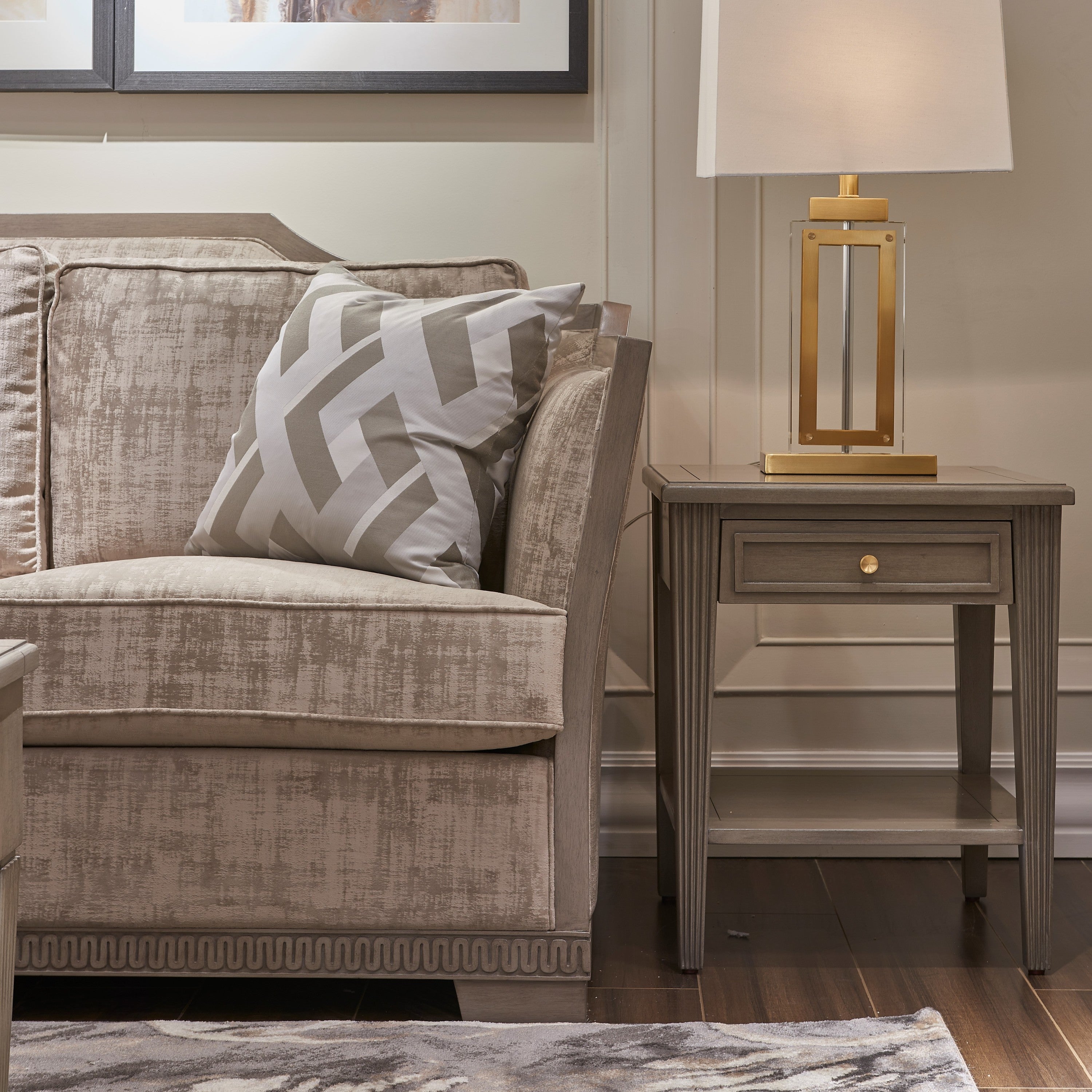 Dauphin Storage Shelf Side Table, Grey Cashmere Wood