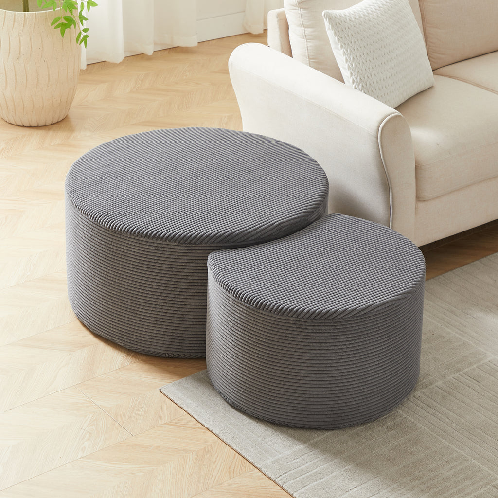 Nesting Coffee Table Set of 2,Upholstered Round Coffee Tables Set of 2 for Living Room, Modern Foam Round Coffee Table Side Table End Table Ottoman, No Assembly