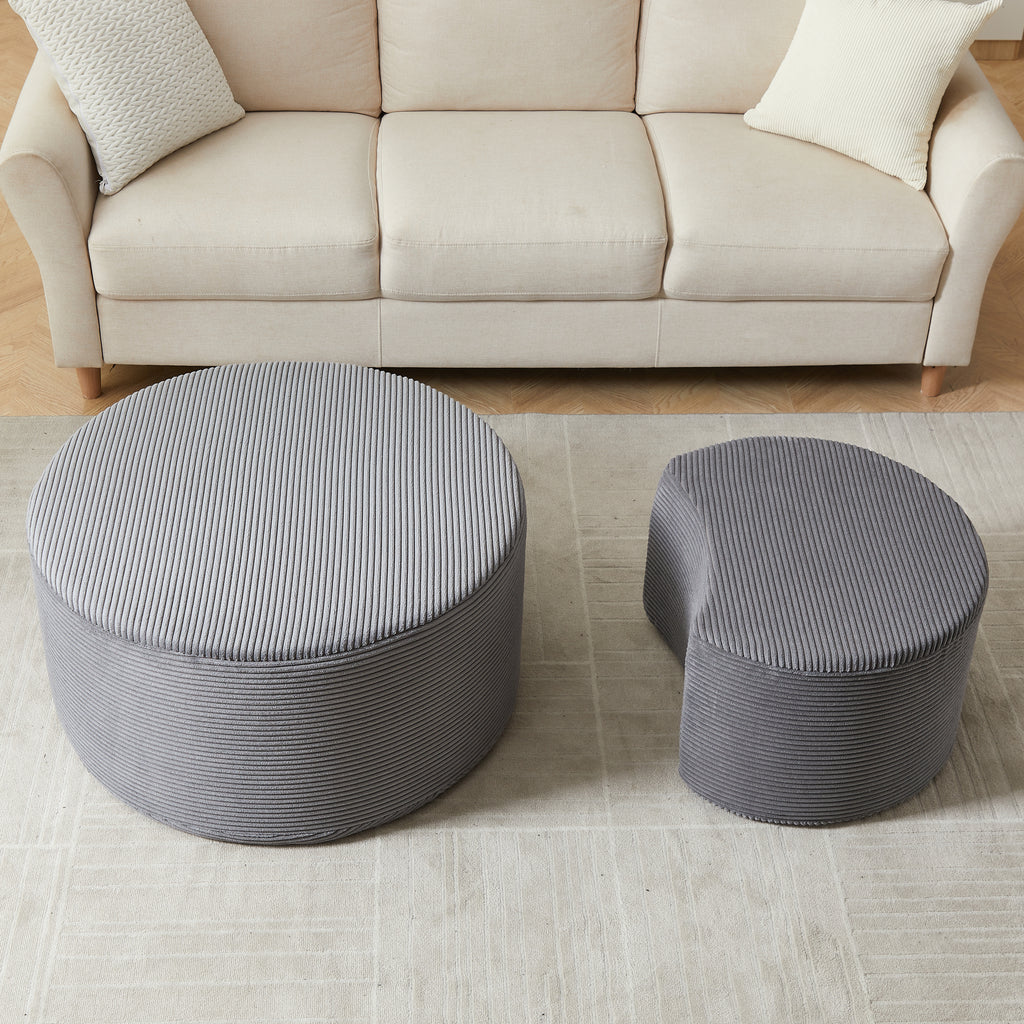 Nesting Coffee Table Set of 2,Upholstered Round Coffee Tables Set of 2 for Living Room, Modern Foam Round Coffee Table Side Table End Table Ottoman, No Assembly