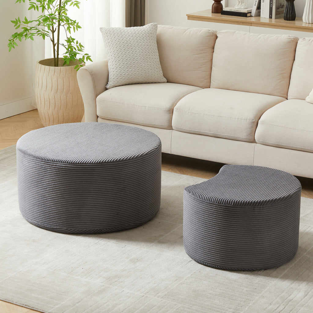 Nesting Coffee Table Set of 2,Upholstered Round Coffee Tables Set of 2 for Living Room, Modern Foam Round Coffee Table Side Table End Table Ottoman, No Assembly