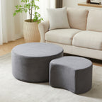 Nesting Coffee Table Set of 2,Upholstered Round Coffee Tables Set of 2 for Living Room, Modern Foam Round Coffee Table Side Table End Table Ottoman, No Assembly