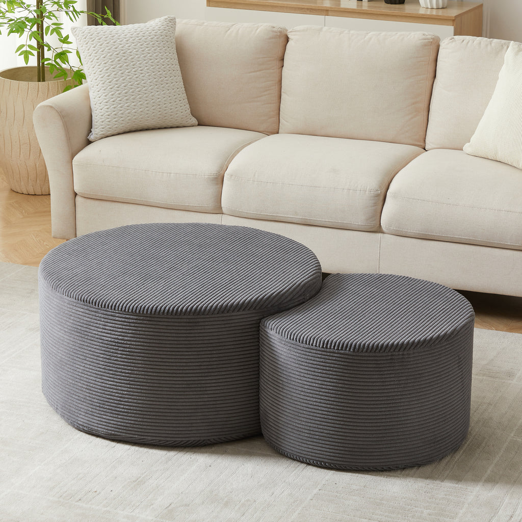 Nesting Coffee Table Set of 2,Upholstered Round Coffee Tables Set of 2 for Living Room, Modern Foam Round Coffee Table Side Table End Table Ottoman, No Assembly
