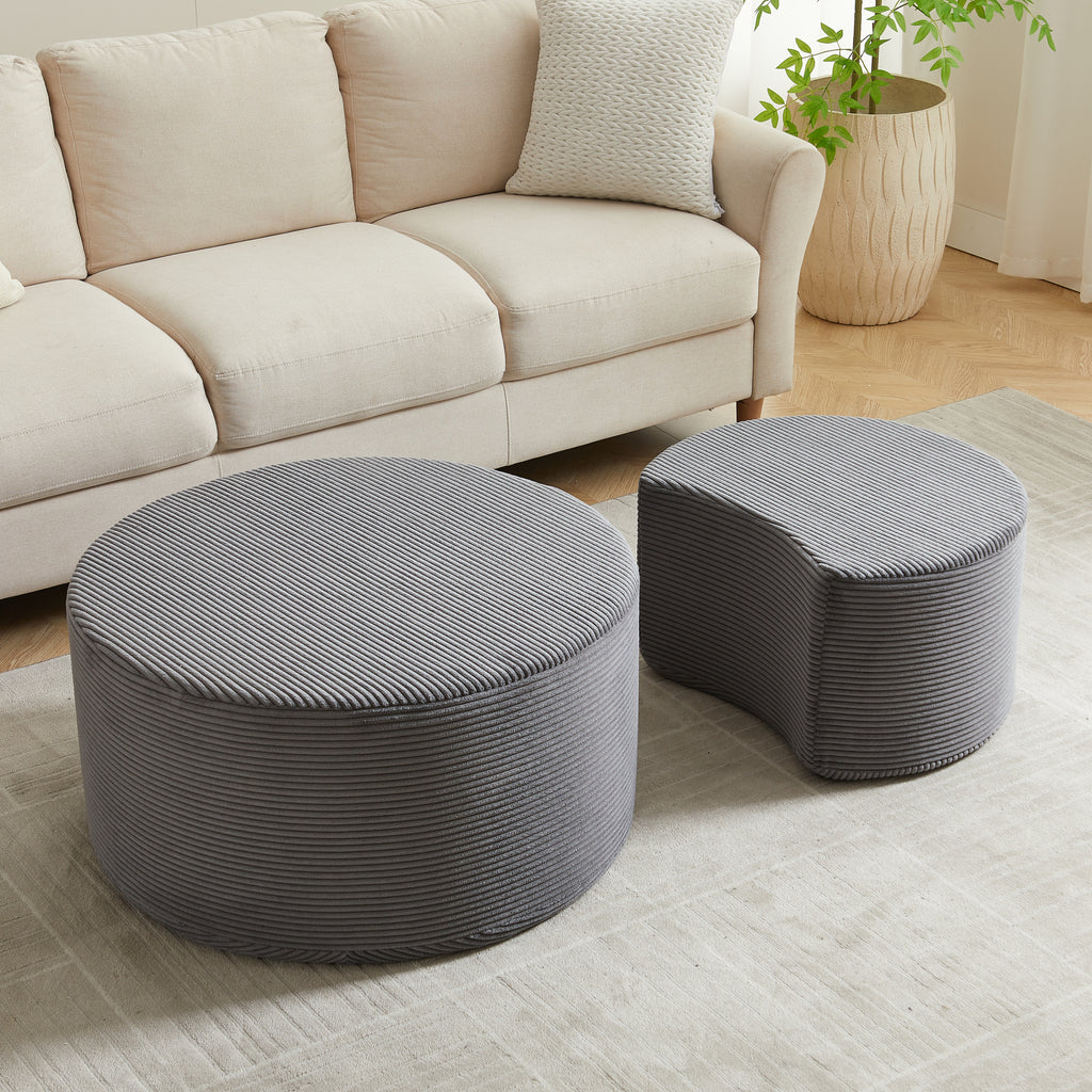 Nesting Coffee Table Set of 2,Upholstered Round Coffee Tables Set of 2 for Living Room, Modern Foam Round Coffee Table Side Table End Table Ottoman, No Assembly