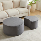 Nesting Coffee Table Set of 2,Upholstered Round Coffee Tables Set of 2 for Living Room, Modern Foam Round Coffee Table Side Table End Table Ottoman, No Assembly