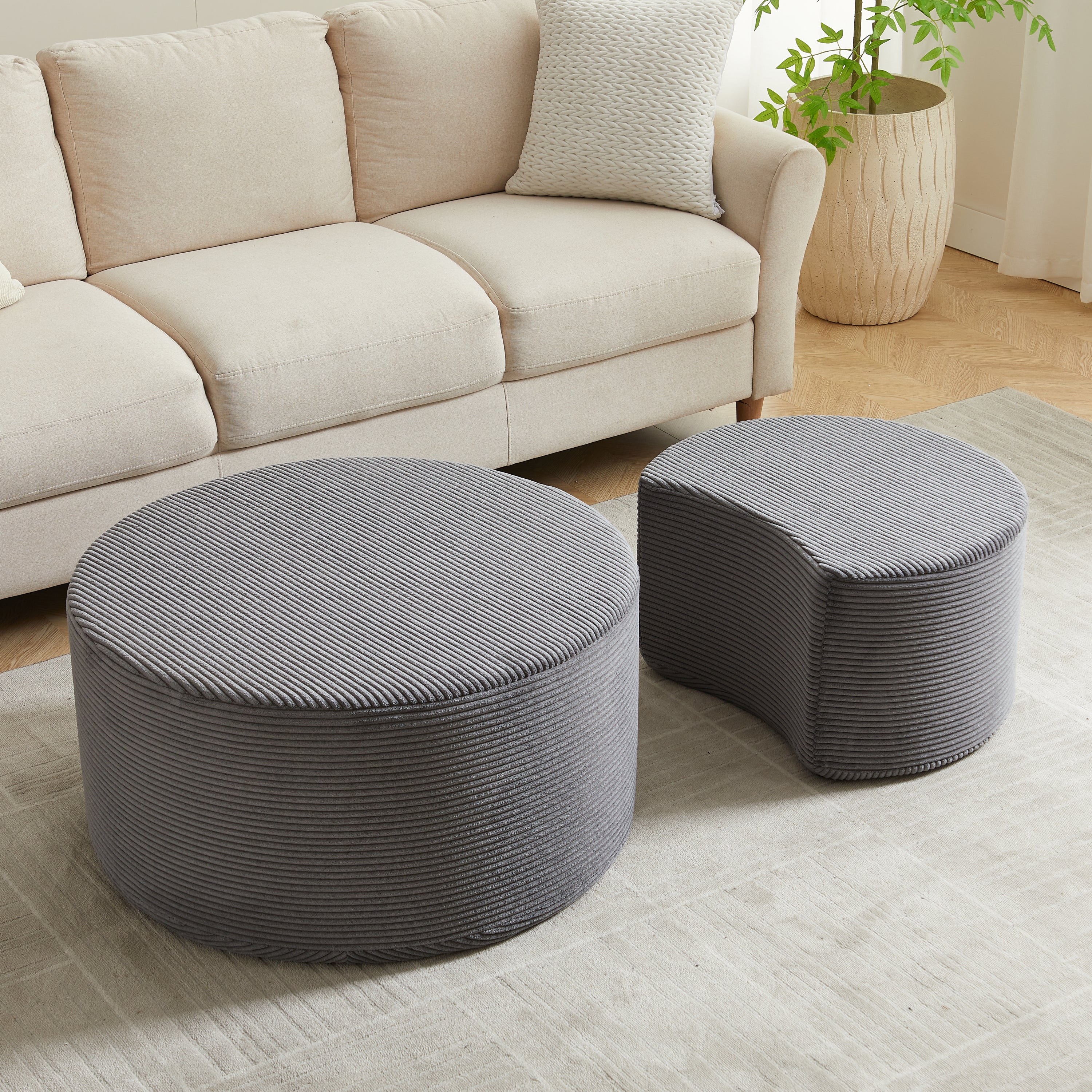 Nesting Coffee Table Set of 2,Upholstered Round Coffee Tables Set of 2 for Living Room, Modern Foam Round Coffee Table Side Table End Table Ottoman, No Assembly