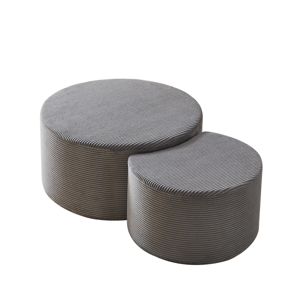 Nesting Coffee Table Set of 2,Upholstered Round Coffee Tables Set of 2 for Living Room, Modern Foam Round Coffee Table Side Table End Table Ottoman, No Assembly