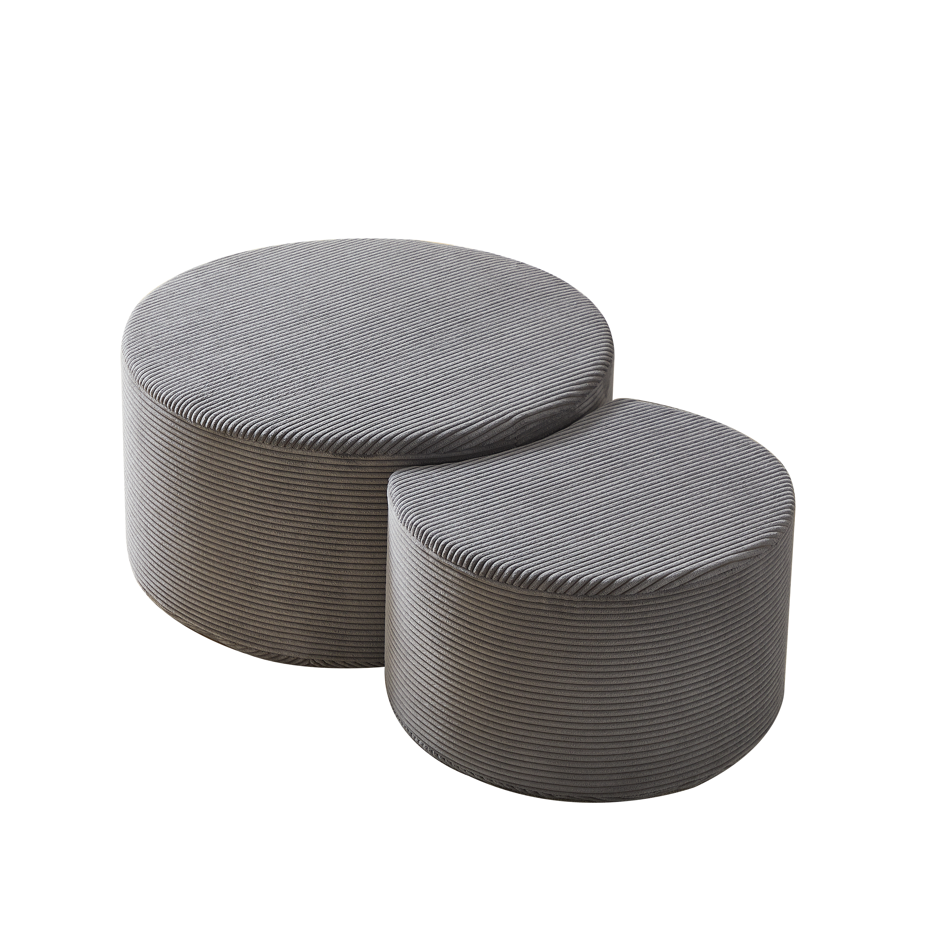Nesting Coffee Table Set of 2,Upholstered Round Coffee Tables Set of 2 for Living Room, Modern Foam Round Coffee Table Side Table End Table Ottoman, No Assembly