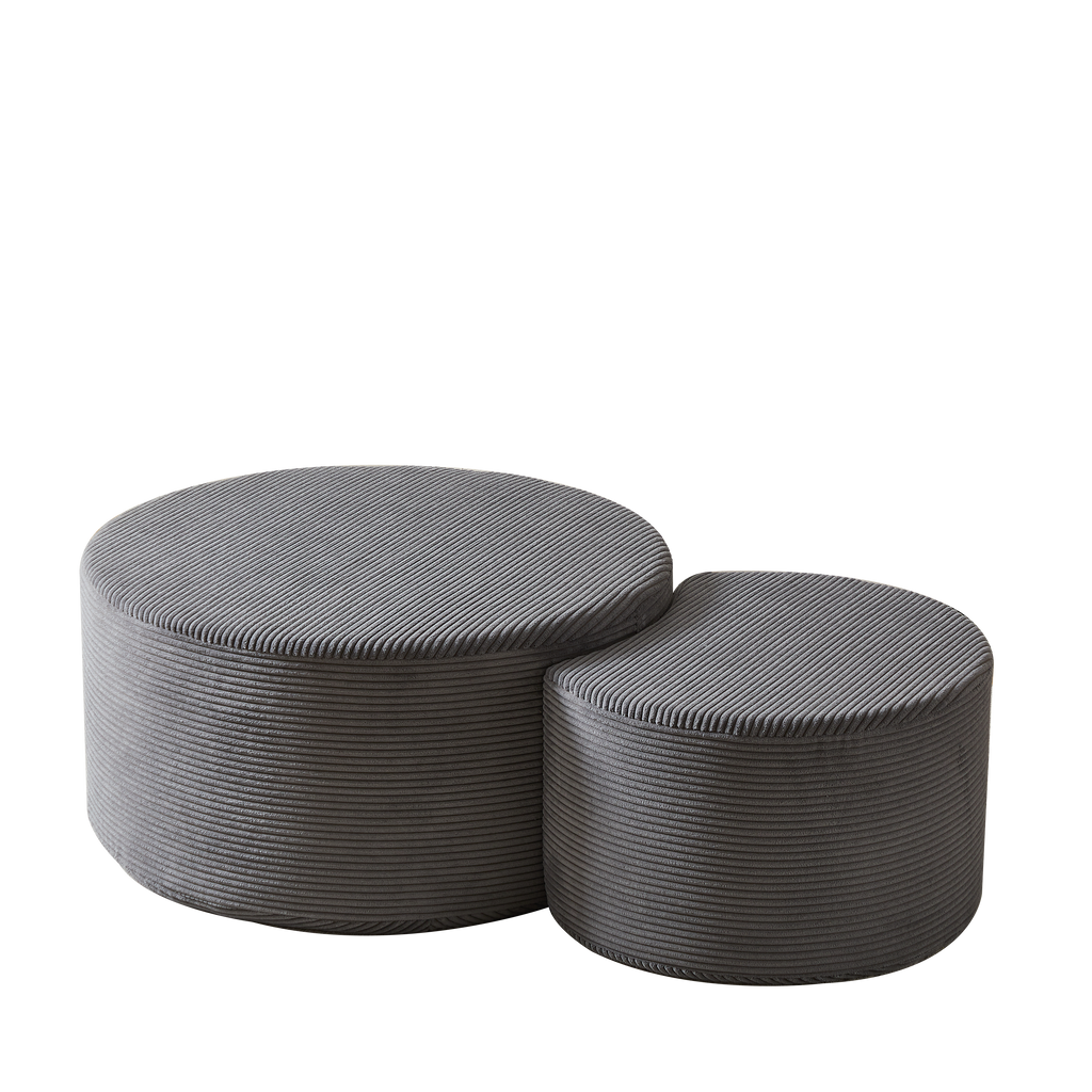 Nesting Coffee Table Set of 2,Upholstered Round Coffee Tables Set of 2 for Living Room, Modern Foam Round Coffee Table Side Table End Table Ottoman, No Assembly