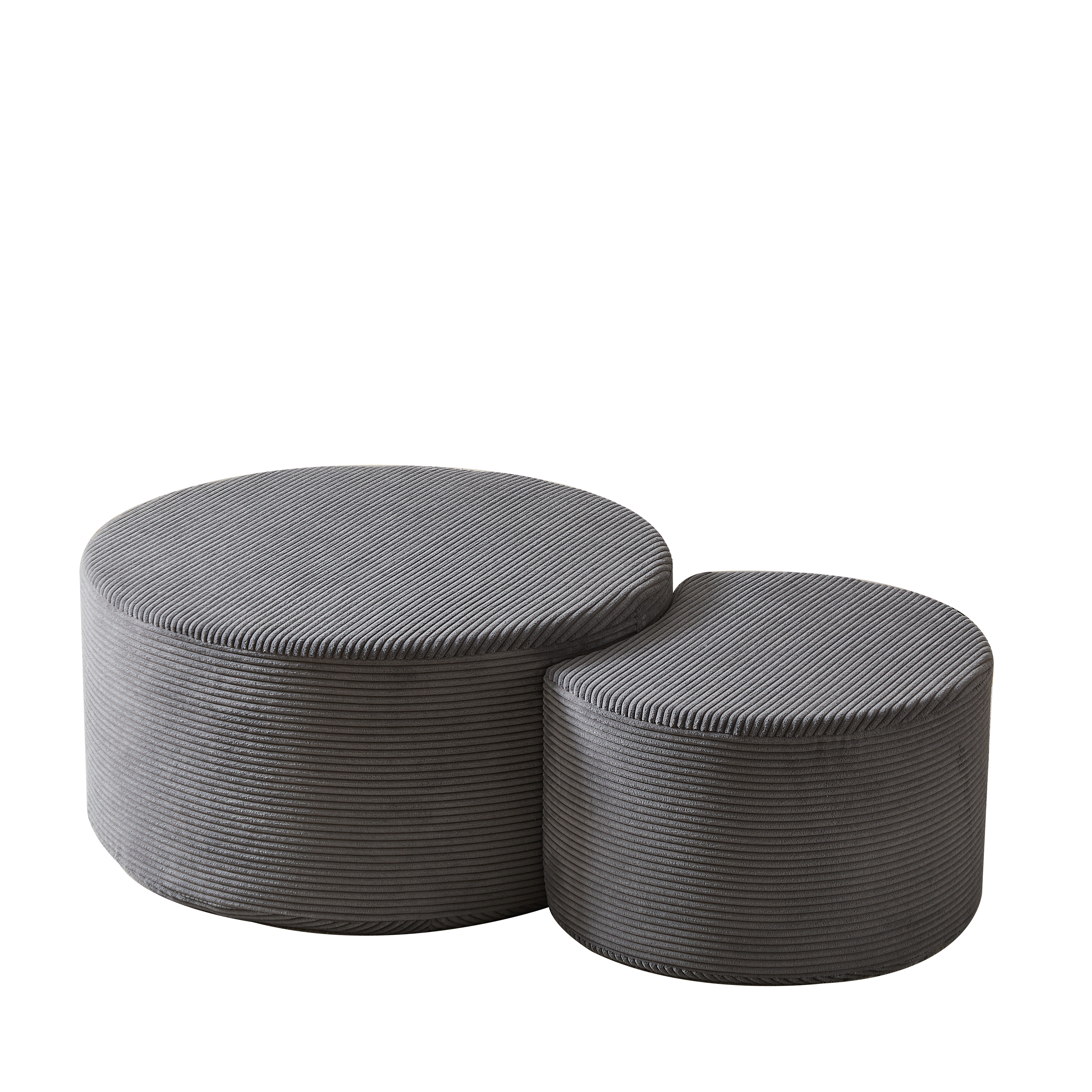 Nesting Coffee Table Set of 2,Upholstered Round Coffee Tables Set of 2 for Living Room, Modern Foam Round Coffee Table Side Table End Table Ottoman, No Assembly