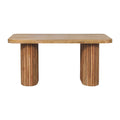 Wooden table with cylindrical legs on a white background