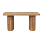 Wooden table with cylindrical legs on a white background