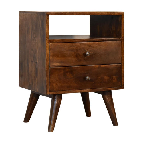 Elegant Handmade Solid Wood Chestnut Two-Drawer Nightstand.
