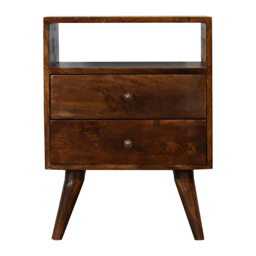 Elegant Handmade Solid Wood Chestnut Two-Drawer Nightstand.