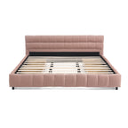 Modern King Size Upholstered Bed with Headboard and Storage Drawer in Pink Chenille Fabric