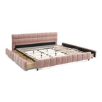 Modern King Size Upholstered Bed with Headboard and Storage Drawer in Pink Chenille Fabric