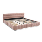 Modern King Size Upholstered Bed with Headboard and Storage Drawer in Pink Chenille Fabric