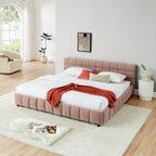 Modern King Size Upholstered Bed with Headboard and Storage Drawer in Pink Chenille Fabric