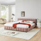 Modern King Size Upholstered Bed with Headboard and Storage Drawer in Pink Chenille Fabric