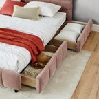 Modern King Size Upholstered Bed with Headboard and Storage Drawer in Pink Chenille Fabric