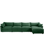 L-Shaped 4 Seater Sectional Sofa Couch,4-seat Sofa with 1 Movable Ottoman, Crescent-shaped Armrests And Wraparound Back & Armrest Cushions, ,Chenille Green