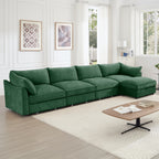 L-Shaped 4 Seater Sectional Sofa Couch,4-seat Sofa with 1 Movable Ottoman, Crescent-shaped Armrests And Wraparound Back & Armrest Cushions, ,Chenille Green