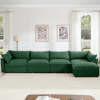 L-Shaped 4 Seater Sectional Sofa Couch,4-seat Sofa with 1 Movable Ottoman, Crescent-shaped Armrests And Wraparound Back & Armrest Cushions, ,Chenille Green