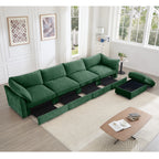 L-Shaped 4 Seater Sectional Sofa Couch,4-seat Sofa with 1 Movable Ottoman, Crescent-shaped Armrests And Wraparound Back & Armrest Cushions, ,Chenille Green