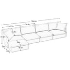 Slipcovered L Shape Sectional Long Sofa Couch, 4 Seater Sofa with Suppleness Armrests,Deep Seat Sofa with 2 Big Pillows, Comfy Couch for Living Room, Apartment, Cream Corduroy Fabric