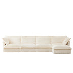 Slipcovered L Shape Sectional Long Sofa Couch, 4 Seater Sofa with Suppleness Armrests,Deep Seat Sofa with 2 Big Pillows, Comfy Couch for Living Room, Apartment, Cream Corduroy Fabric