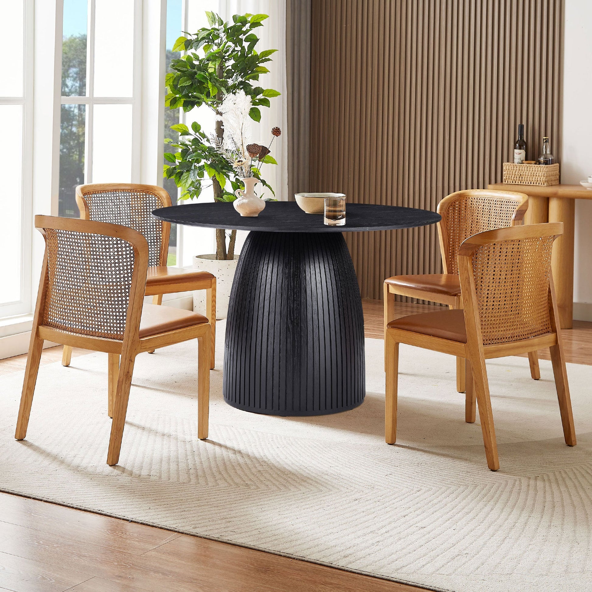 Lamod Round Wood Slatted Dining Table