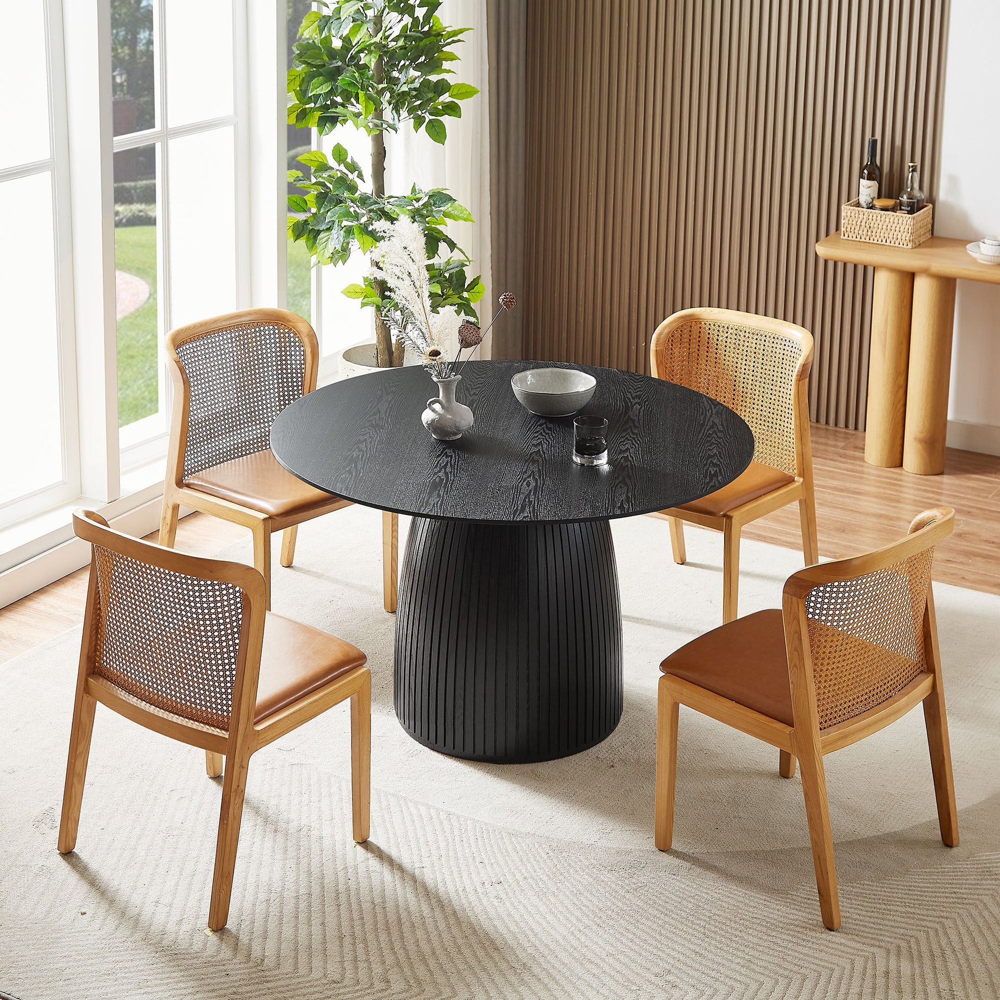 Lamod Round Wood Slatted Dining Table