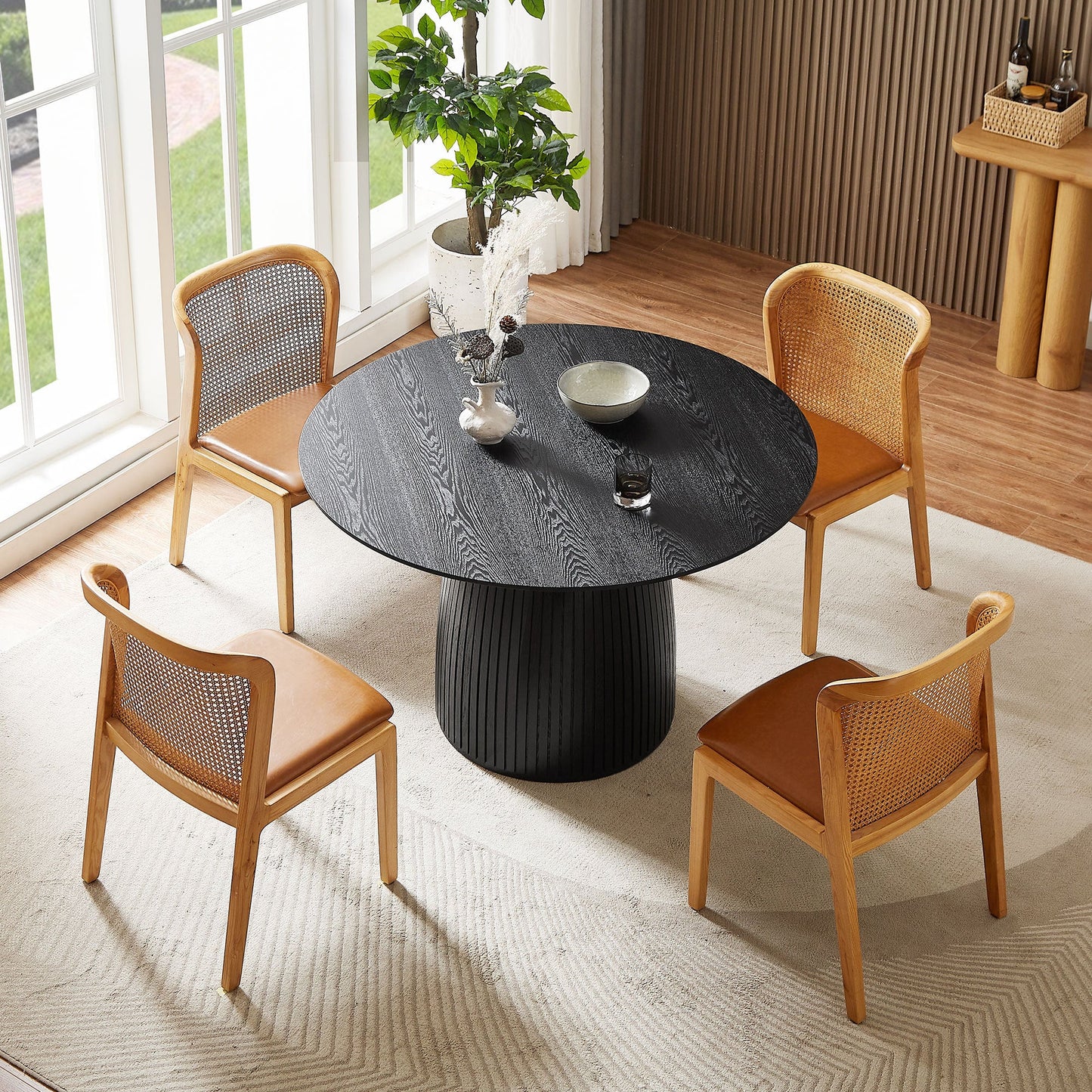 Lamod Round Wood Slatted Dining Table