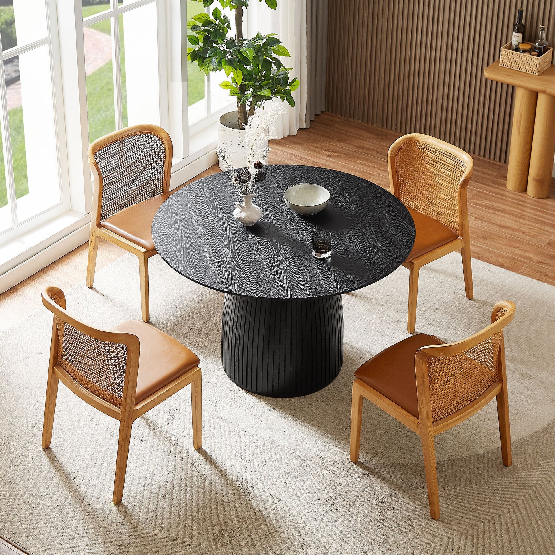Lamod Round Wood Slatted Dining Table
