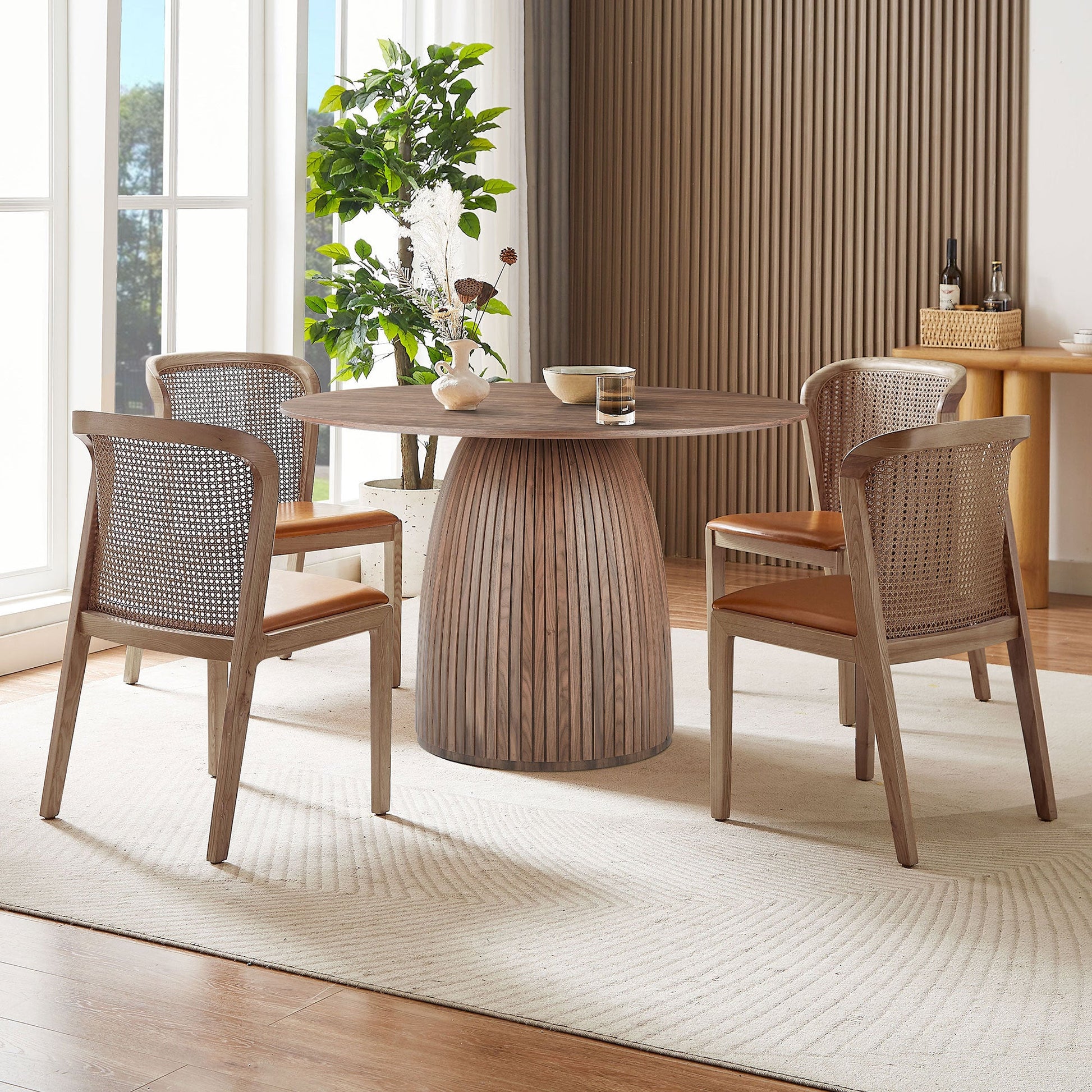 Lamod Round Wood Slatted Dining Table