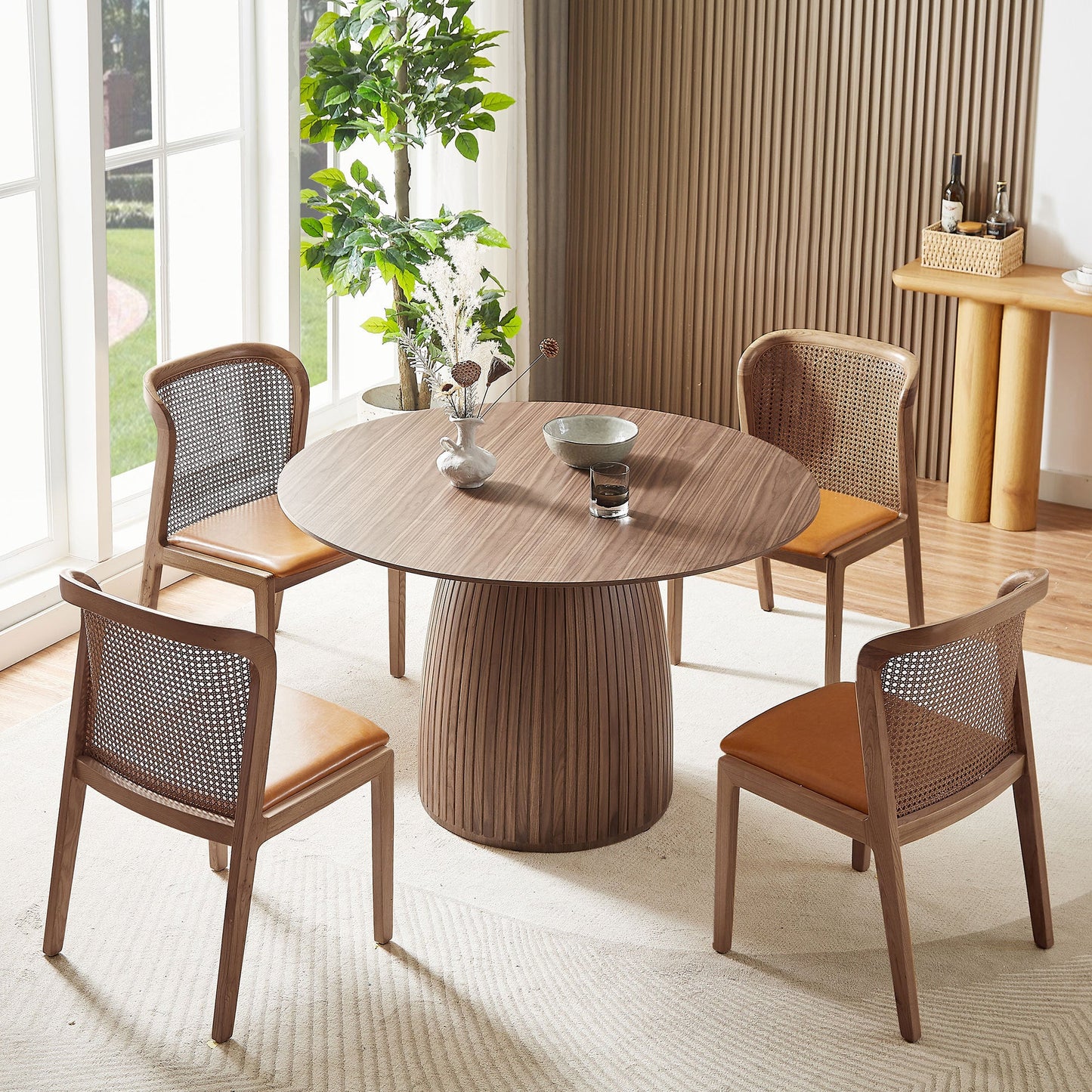 Lamod Round Wood Slatted Dining Table