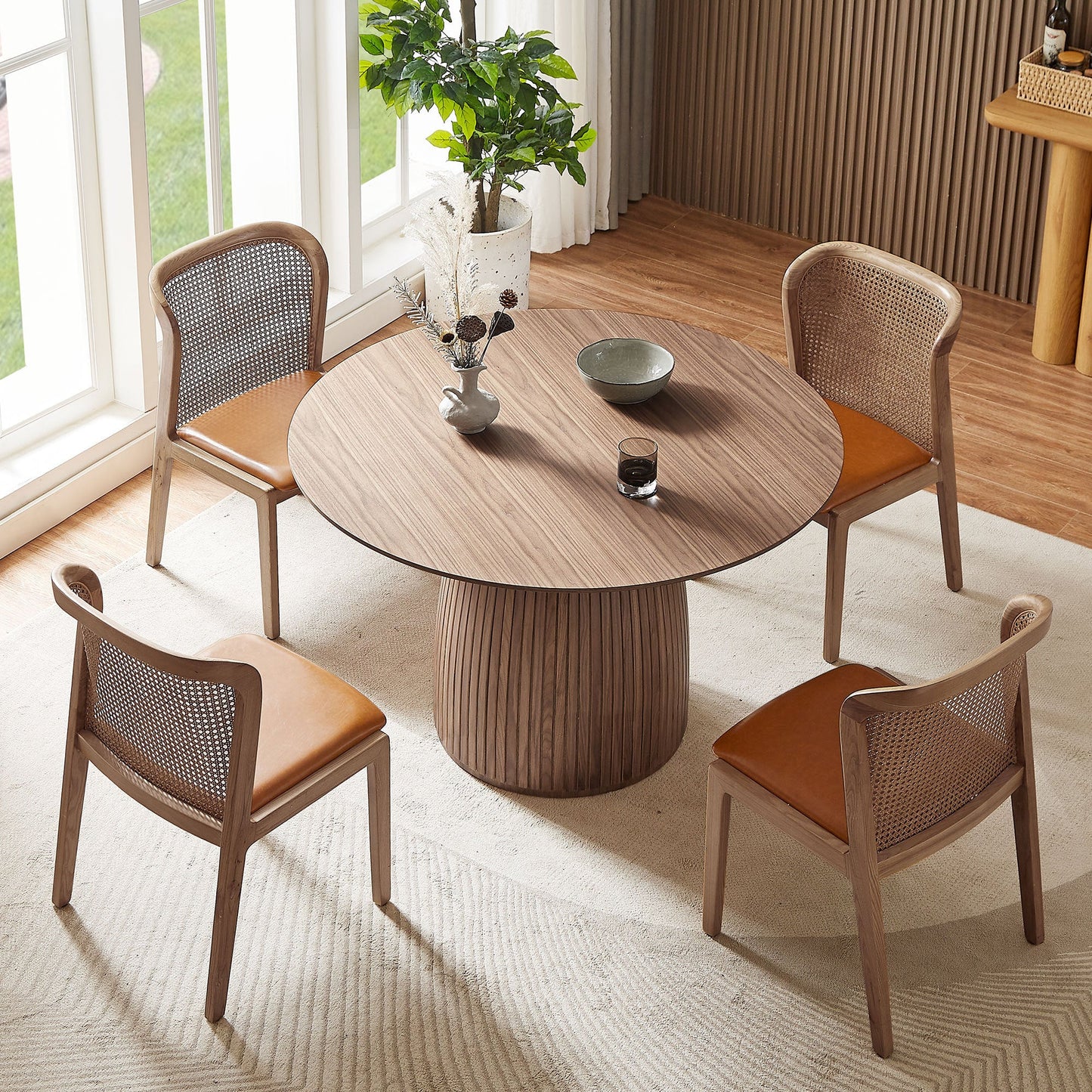 Lamod Round Wood Slatted Dining Table