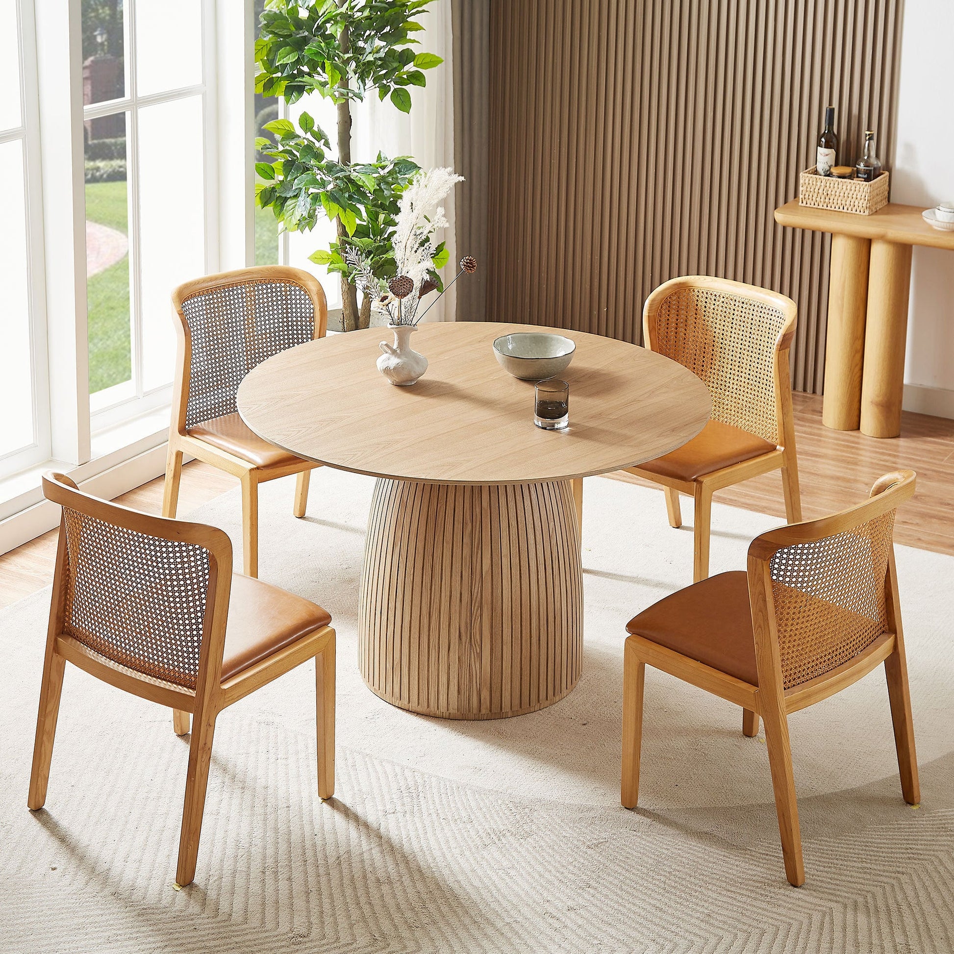 Lamod Round Wood Slatted Dining Table