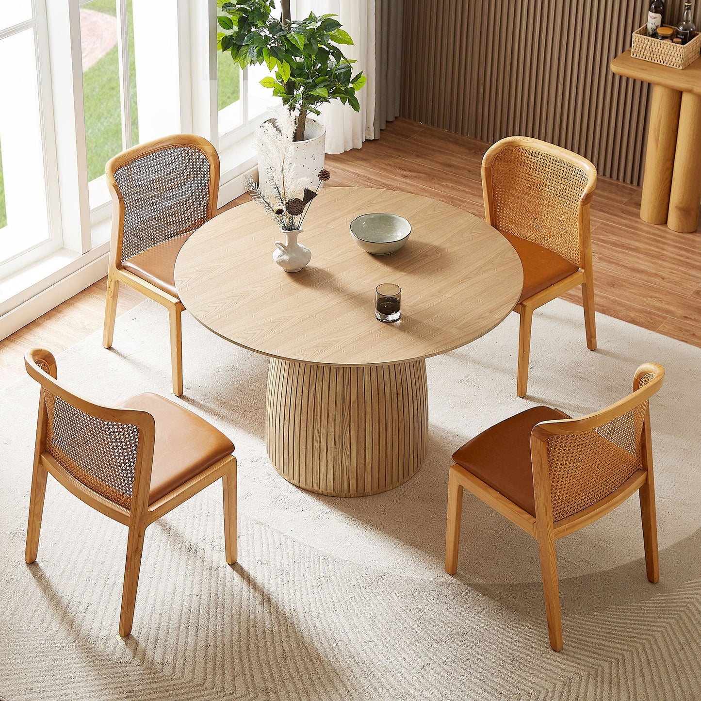 Lamod Round Wood Slatted Dining Table