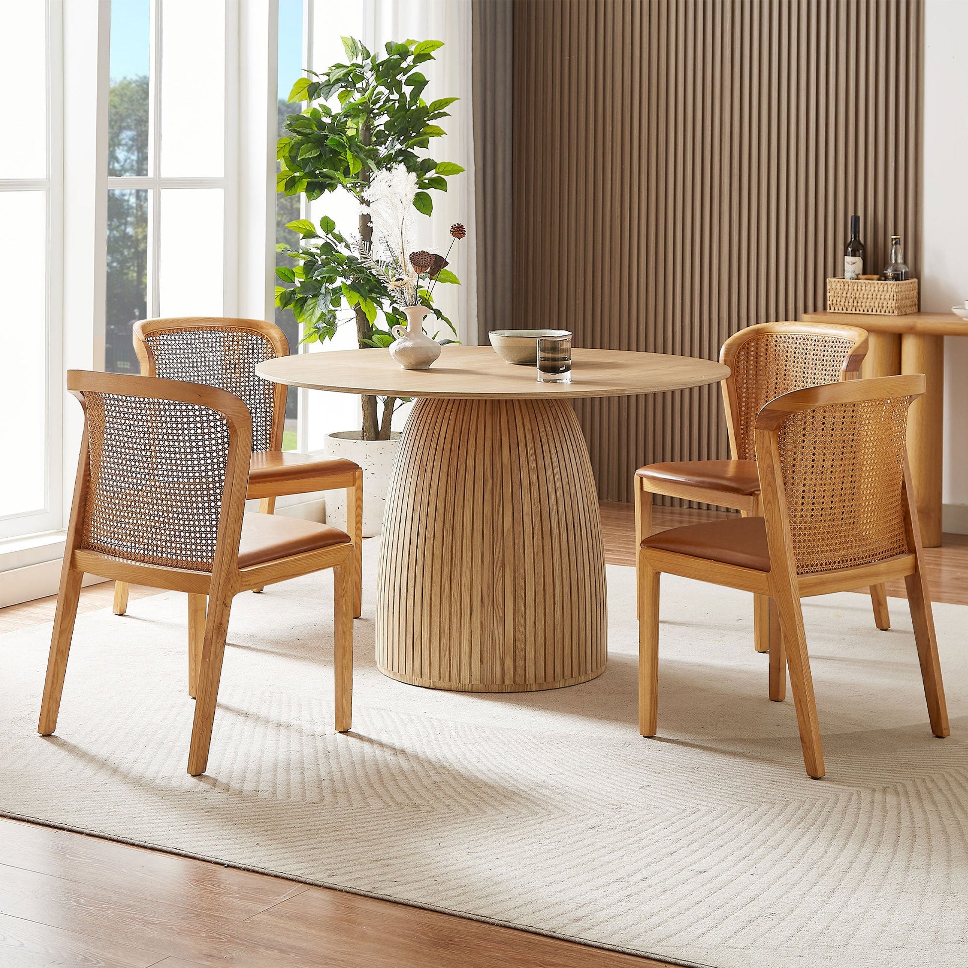 Lamod Round Wood Slatted Dining Table
